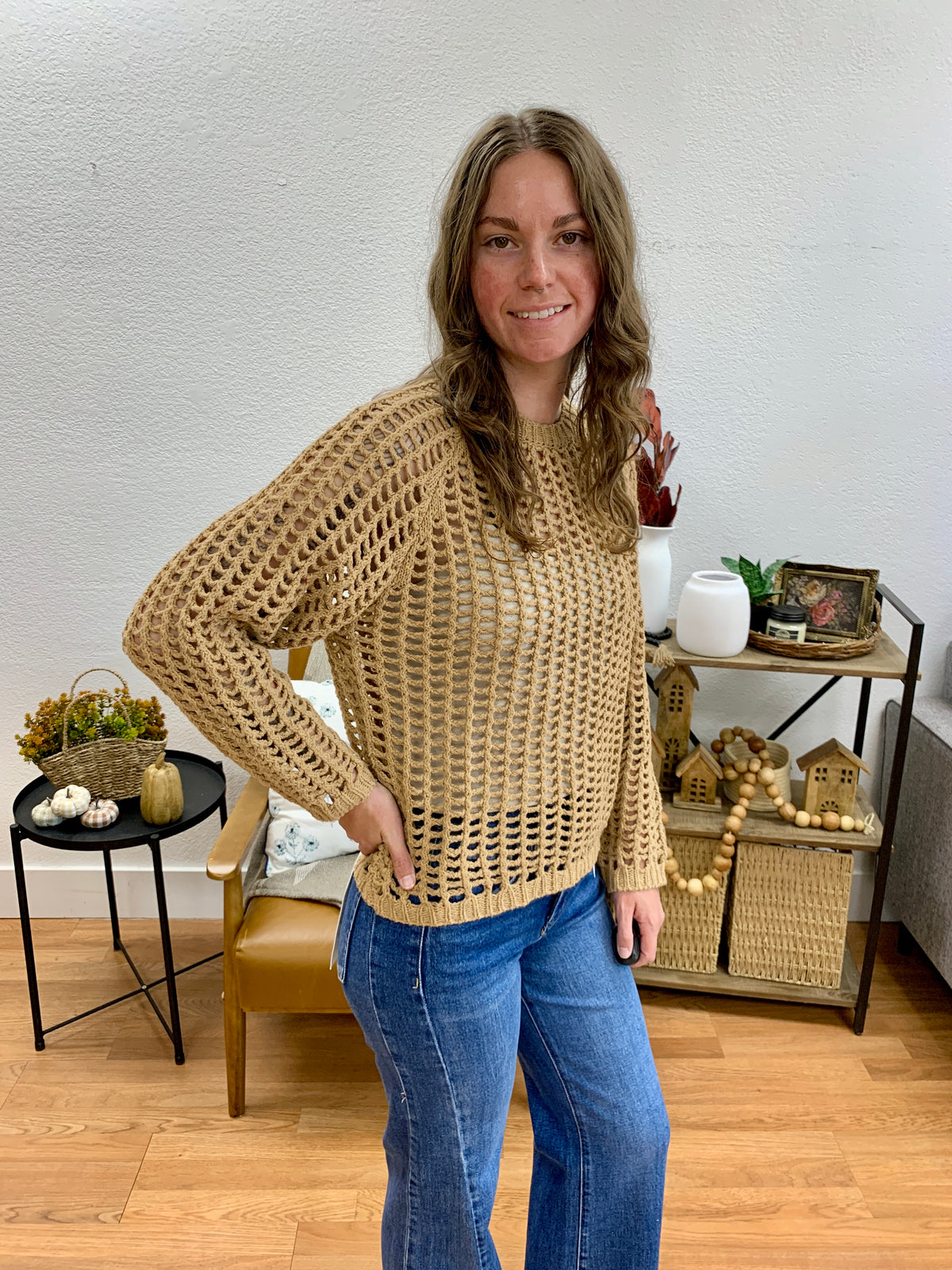 Taupe Crochet Pullover