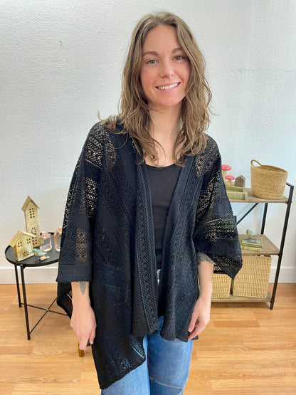 Black Embroidered Duster - Terra Cottage