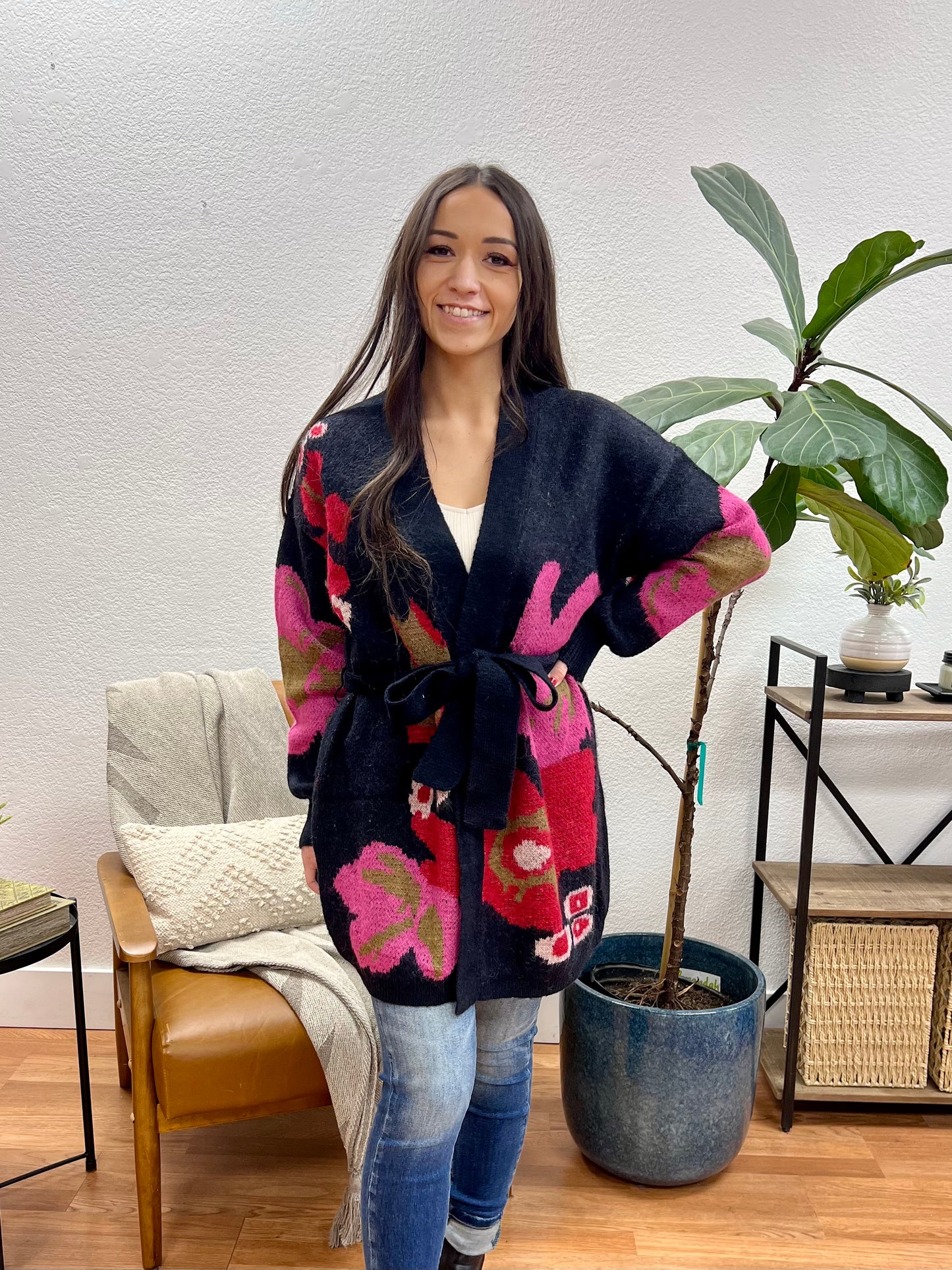 Black Bold Floral Cardigan