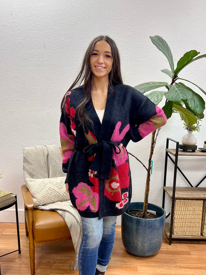 Black Bold Floral Cardigan