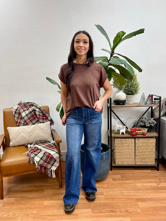 RISEN Wide Leg Jeans With Front Patch Pocket