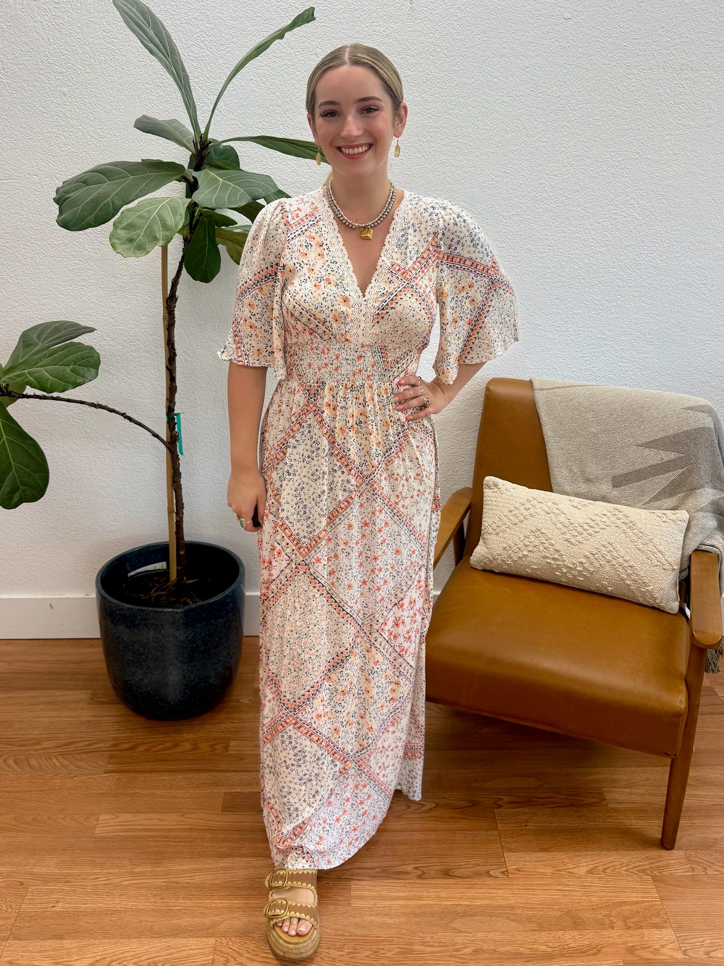 Ivory Boho Print Maxi Dress