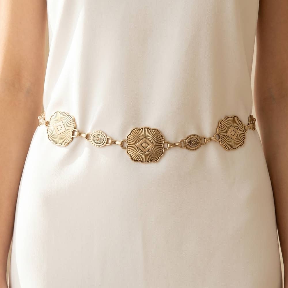 Engraved Concho Medallion Chain Belt