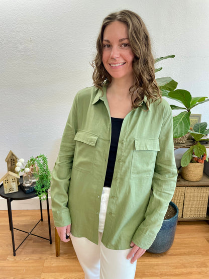 Olive Linen Button Up Blouse
