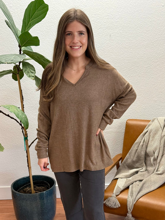 Mocha Thermal V-Neck Top