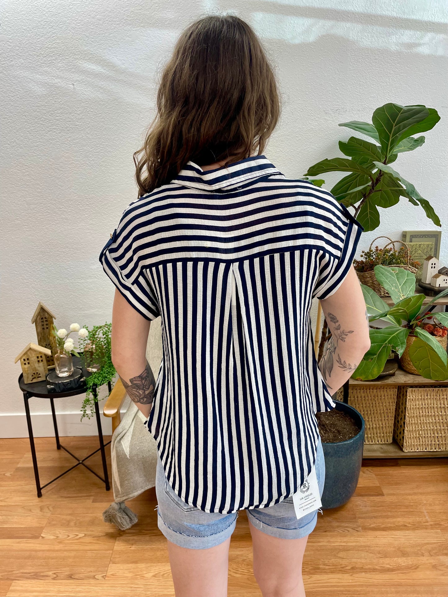 Navy Striped Lightweight Button Down