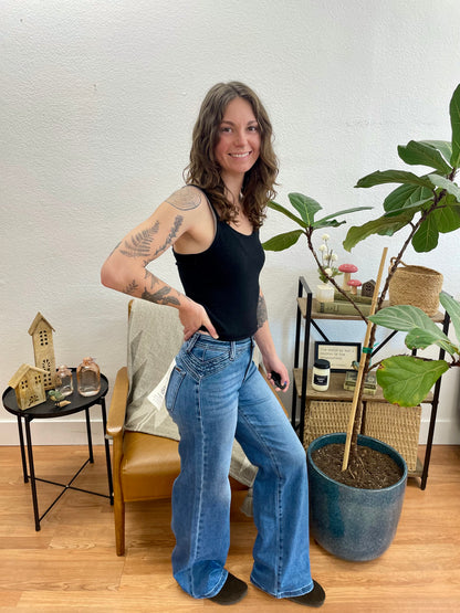 RISEN Waist Detail Wide Leg Jeans