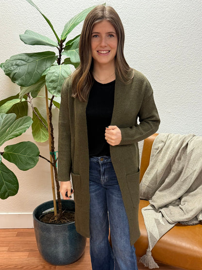 Olive Open Cardigan