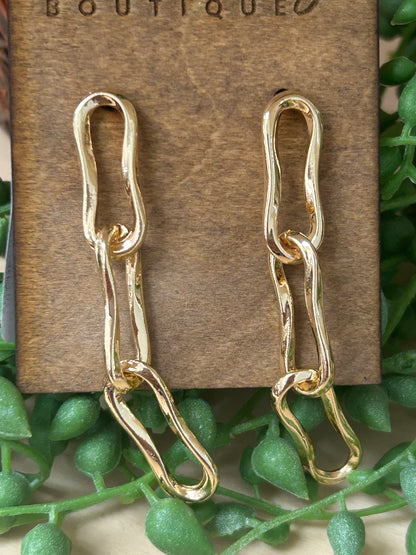 Warped Oval Chain Dangle Earrings
