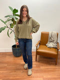 Olive Relaxed Soft Knit V Neck Top