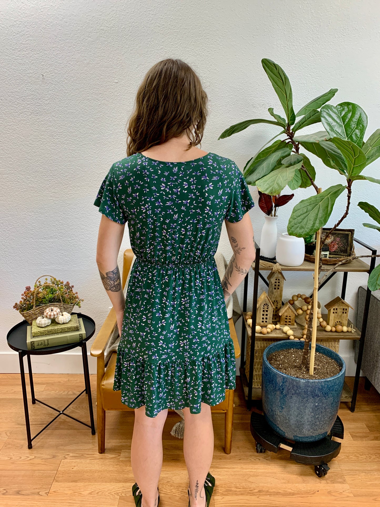 Dark Green Ditsy Mini Dress