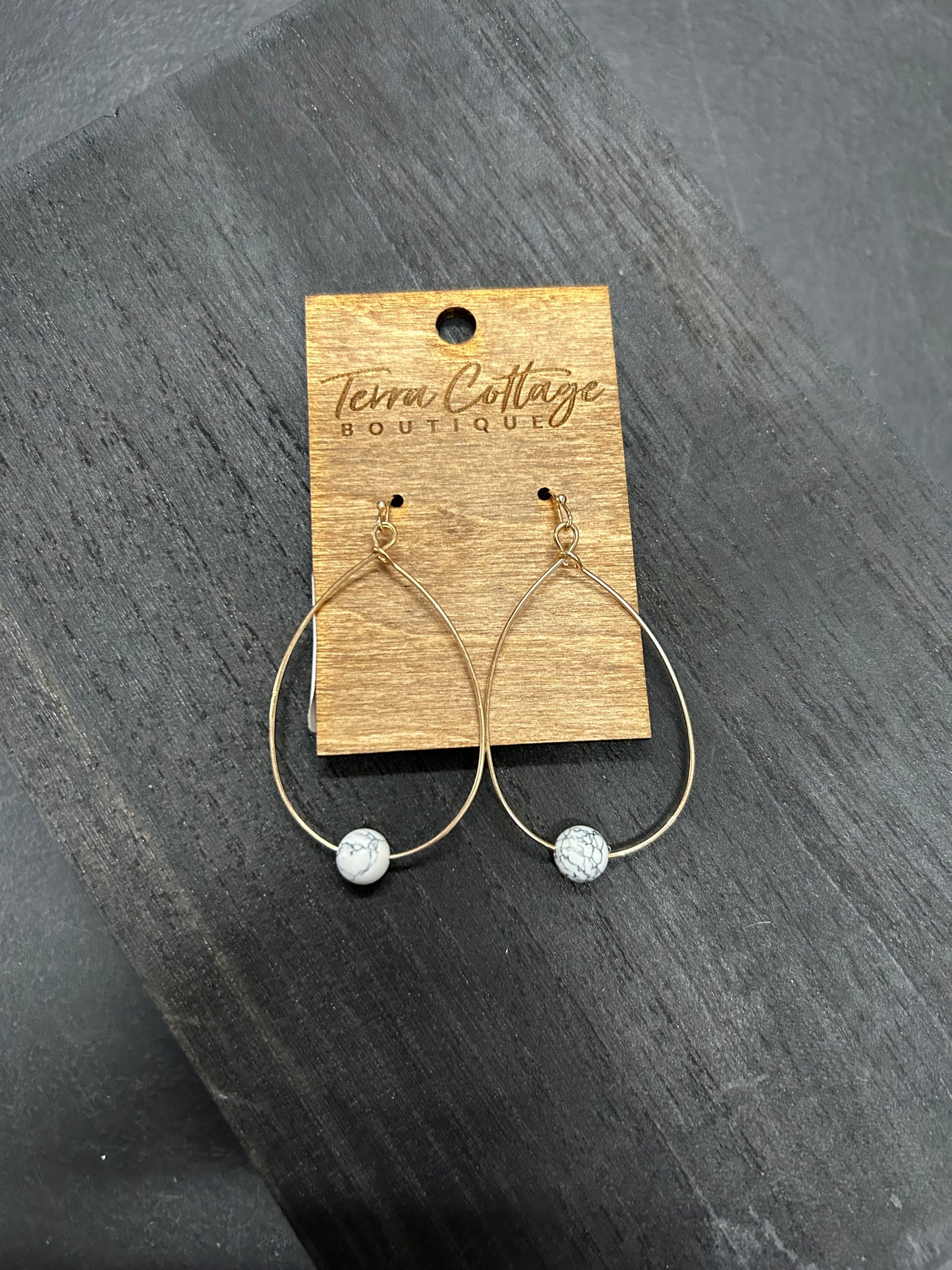 White Brass Tear Drop Stone Earrings