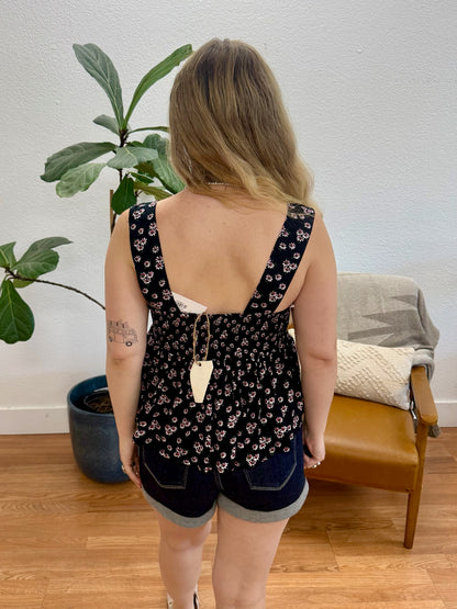 Black Floral Gauze Crop Top
