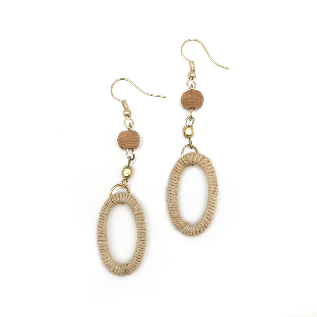 Sachi Bohemian Neutrals Collection Earrings - Jute Oval Bead