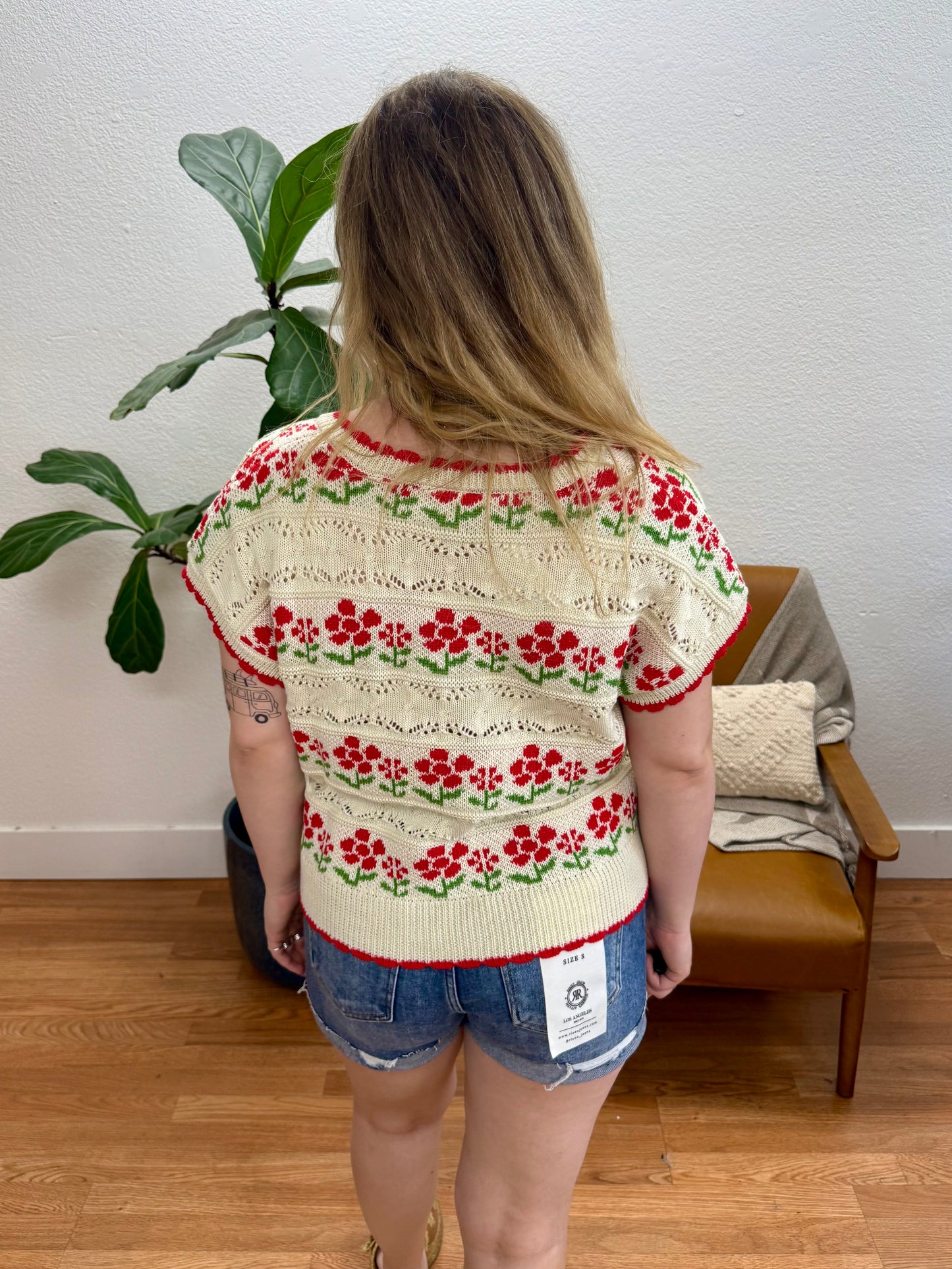 Ivory Floral Graphic Knit Sweater Vest