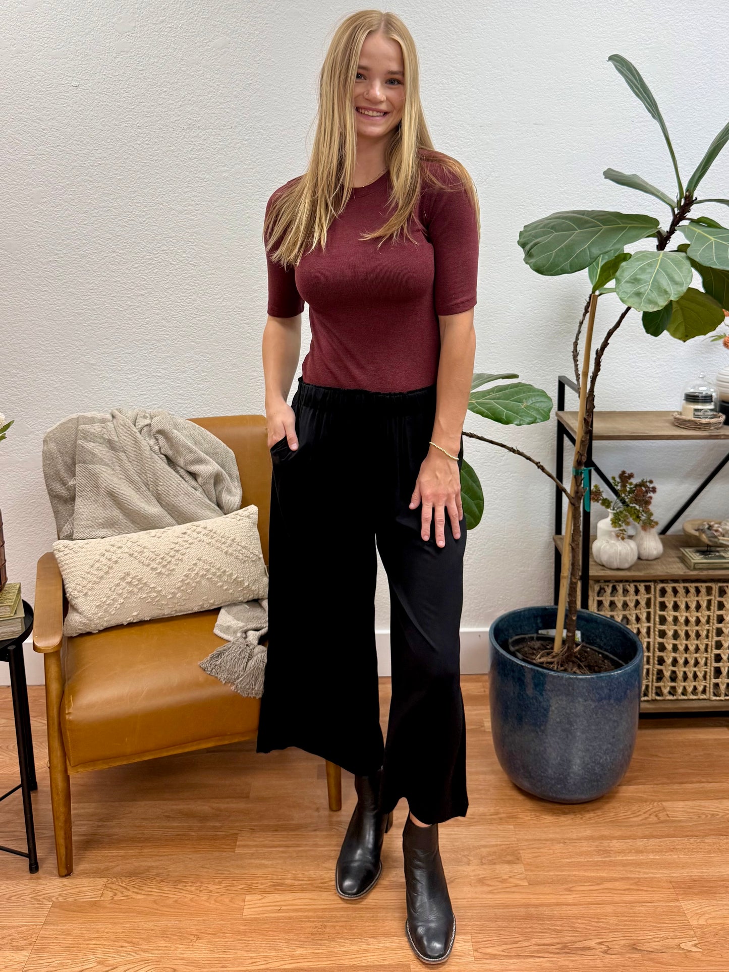 Black High Waist Woven Pants