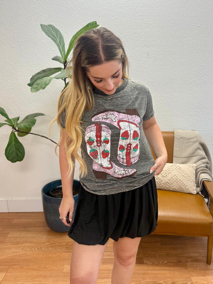 Strawberry Cowboy Boots Western Graphic Top