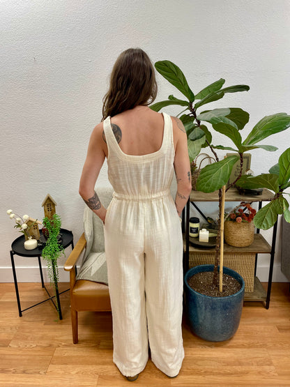 Cream Square Neck Jumpsuit