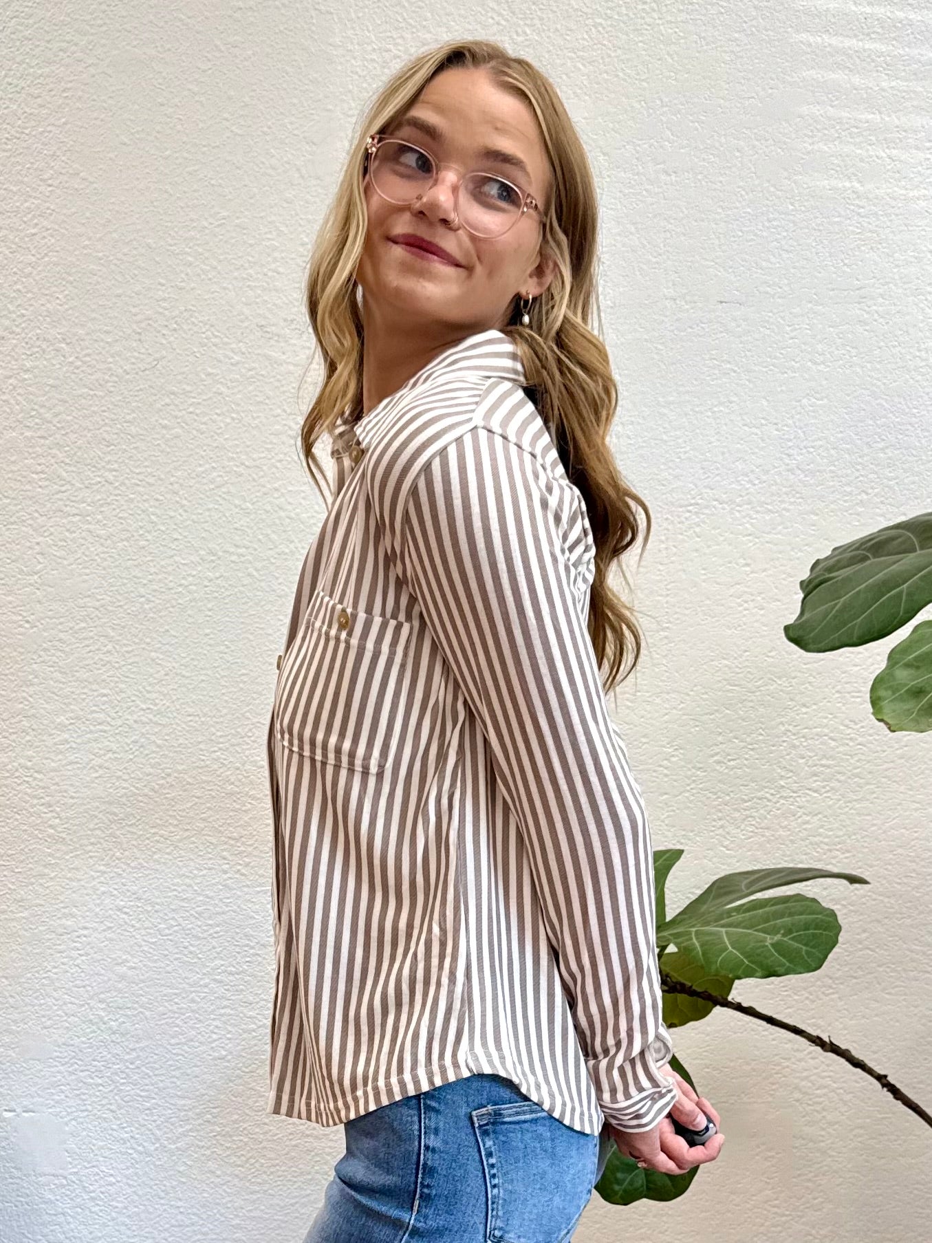 Mocha Tab Sleeve Soft And Stretchy Button Down