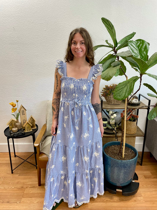 Embroidered Striped Maxi Dress