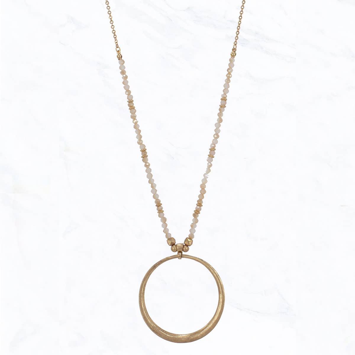 Open Circle Metal Pendant Beaded Necklace