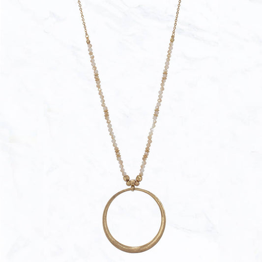 Open Circle Metal Pendant Beaded Necklace