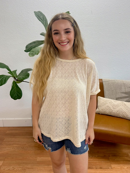 Cream Folded Sleeve Solid Top