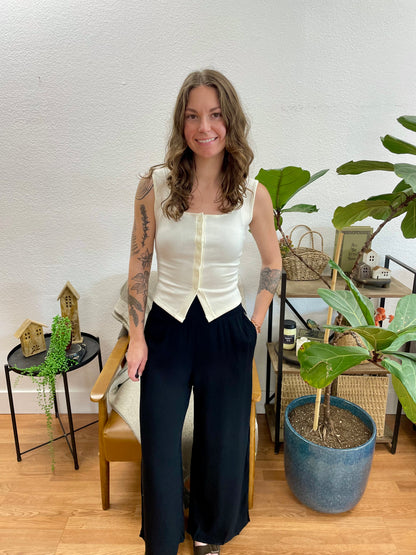 Black Lightweight Smocked Pants