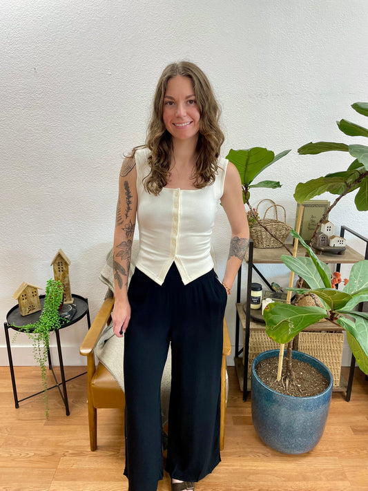 Black Lightweight Smocked Pants