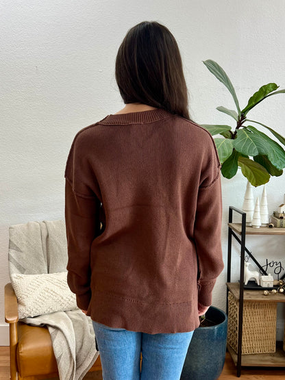 Brown Ribbed Exposed Seam Sweater