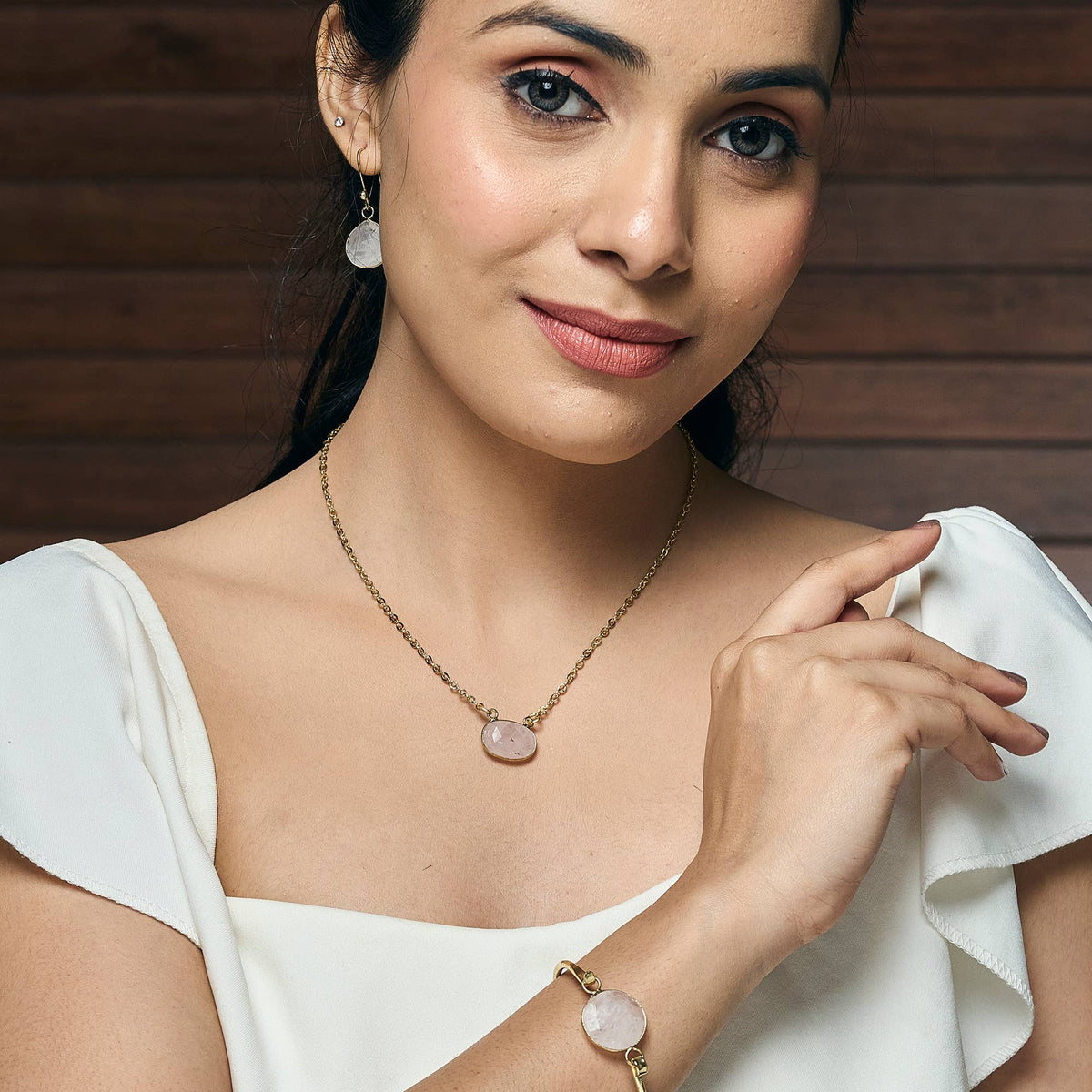 Gold Plated Necklace - Rose Quartz