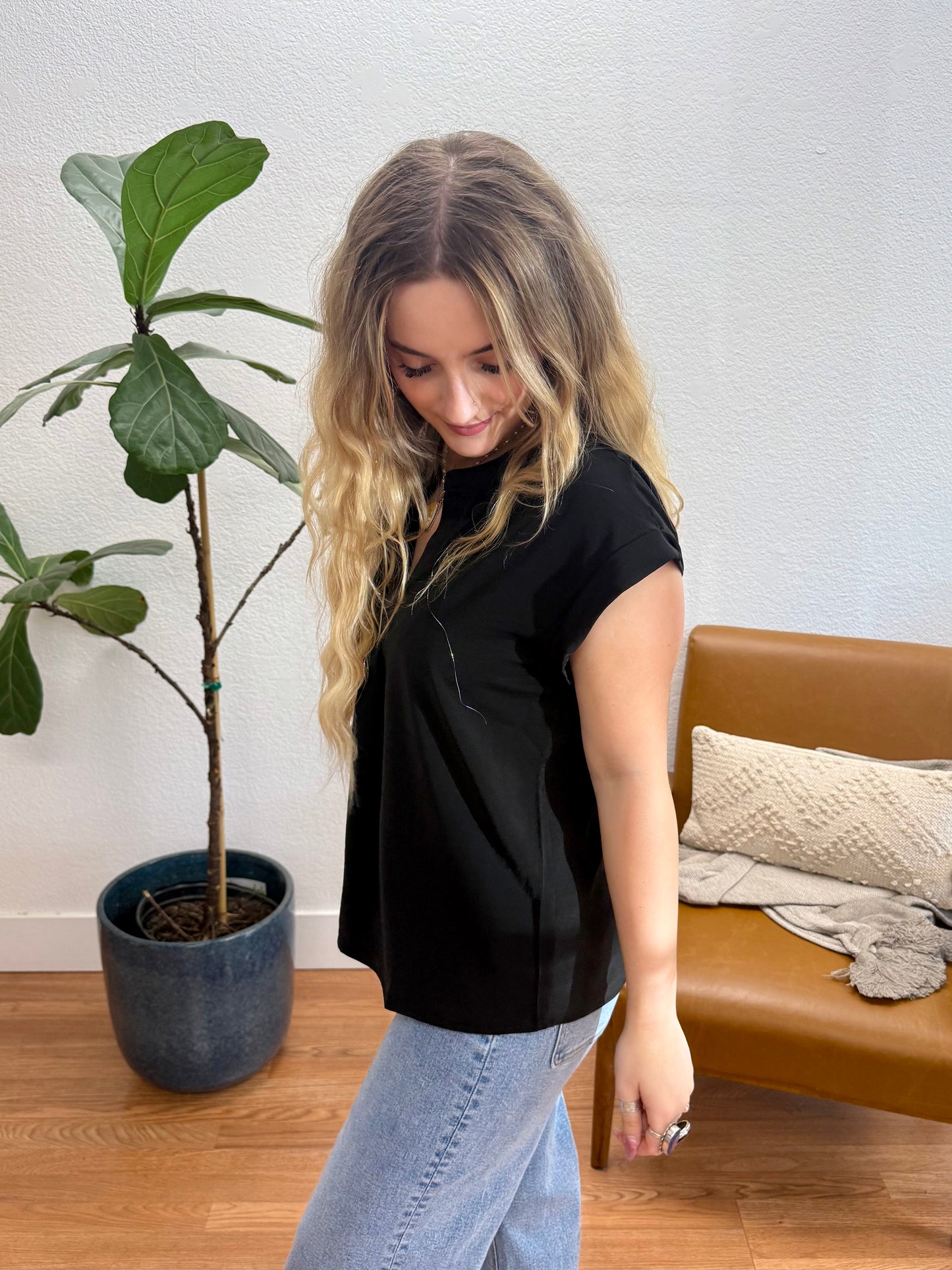 Black V-Neck Top