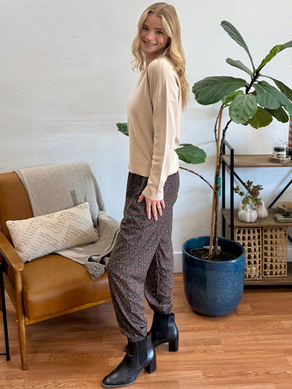 Hunter Green Floral Jogger Pants