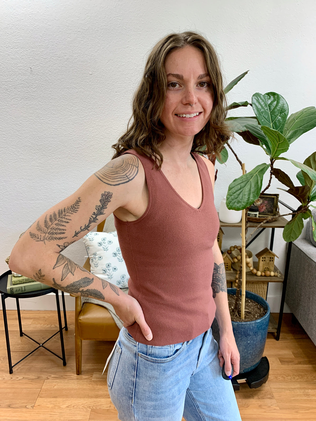 Rose V Neck Soft Knit Tank