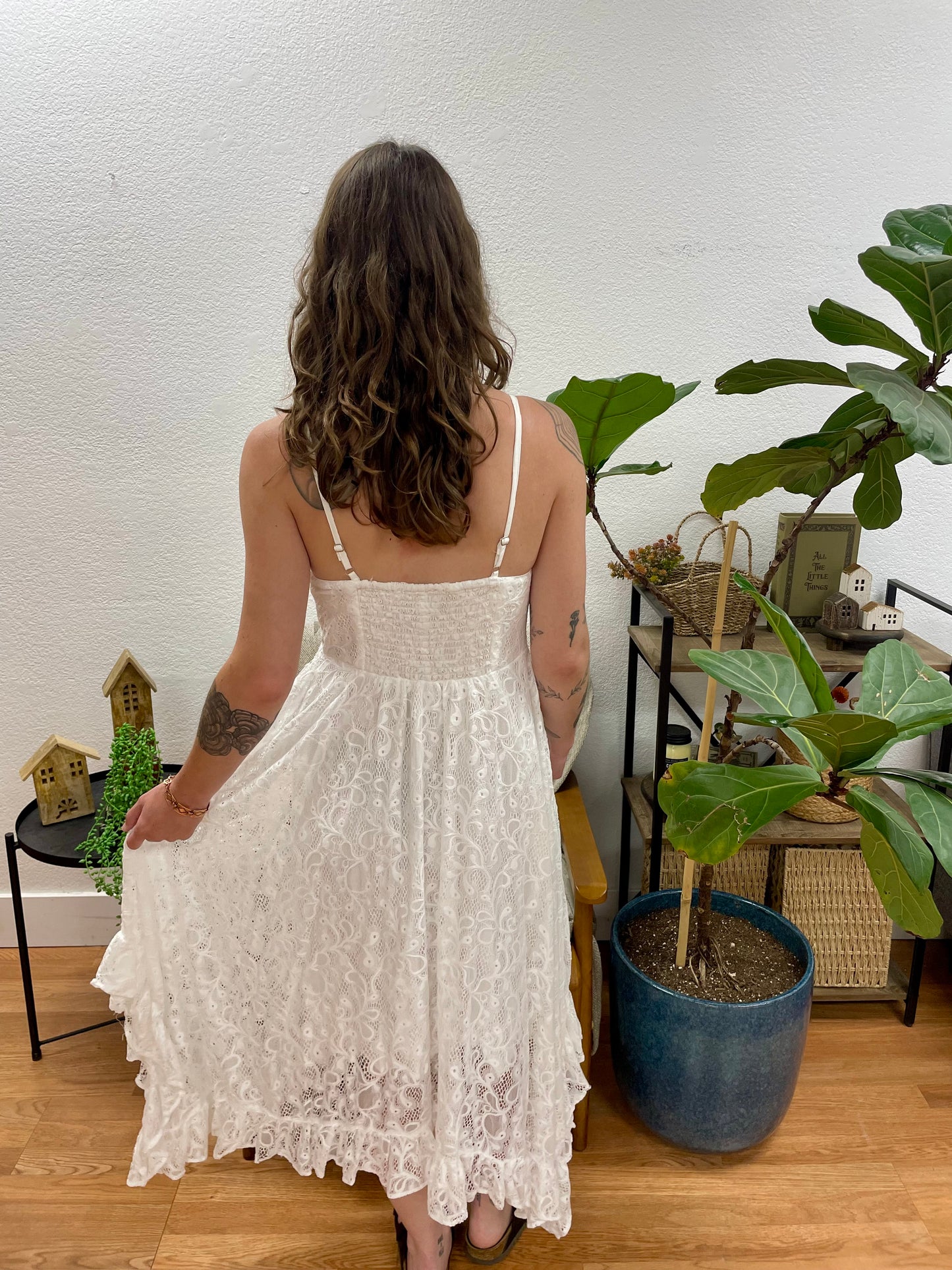 Ivory Hanky Hem Lace Dress