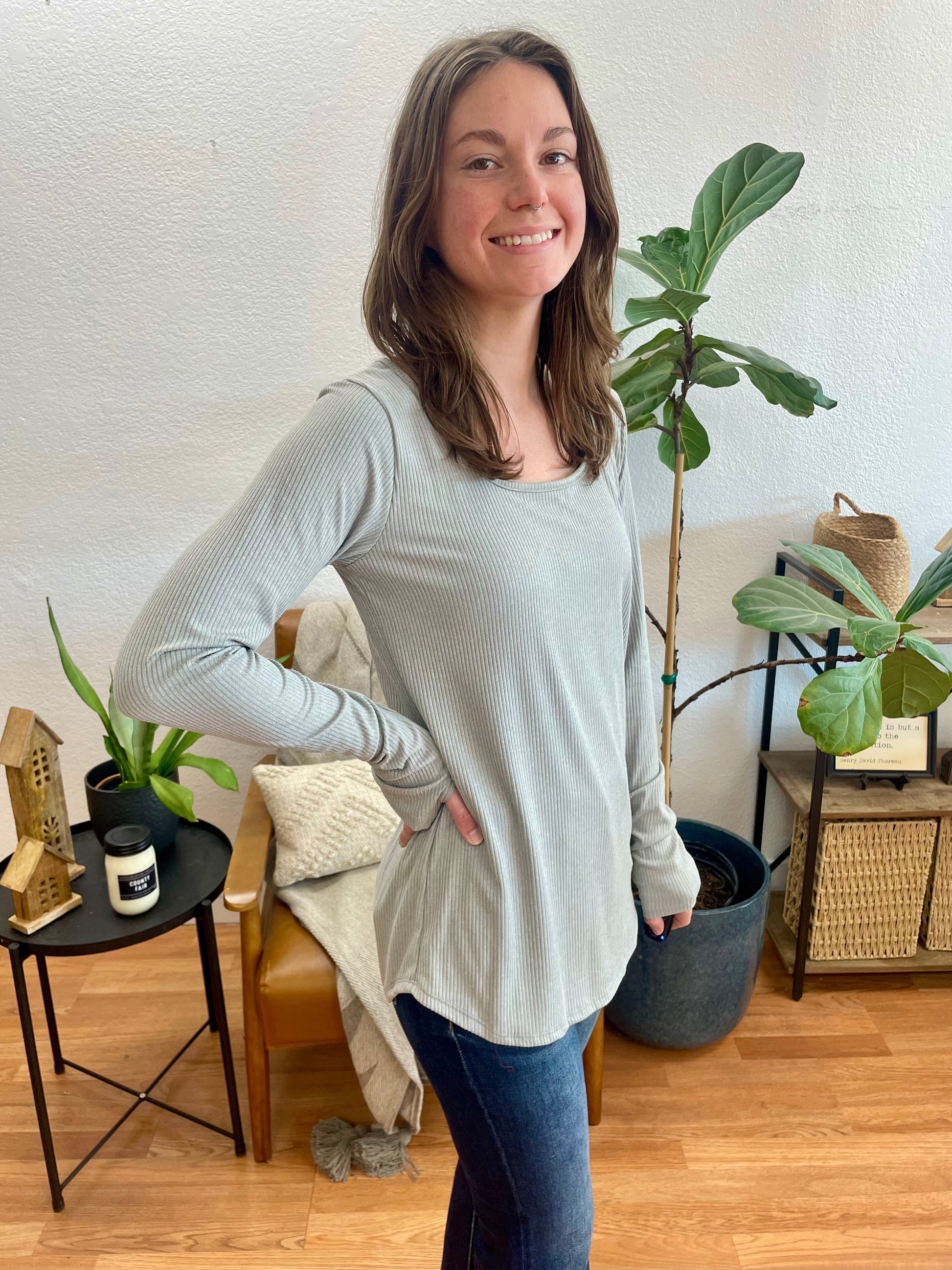 Heather Grey Ribbed Top - Terra Cottage