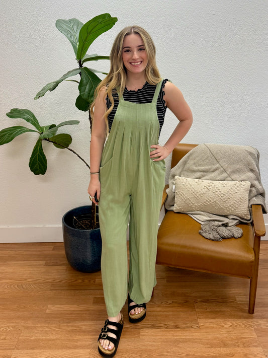 Light Olive Self Tie Jumpsuit
