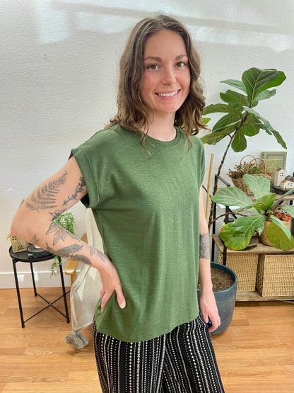 Army Green Modal Rolled Sleeve Tee