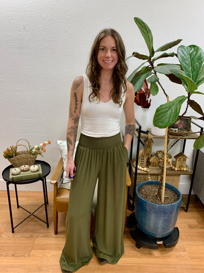 Olive Wide Smock Pants - Terra Cottage