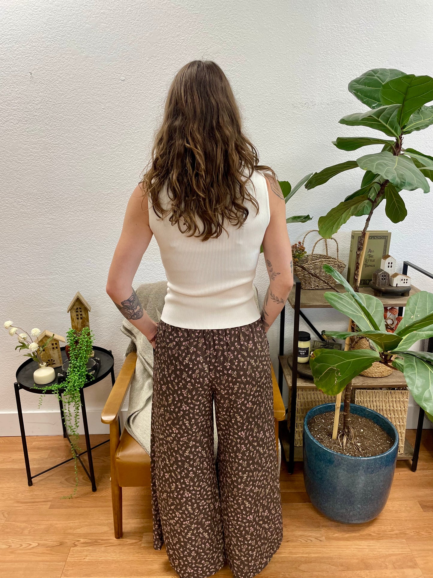 Brown Patterned Crop Pants