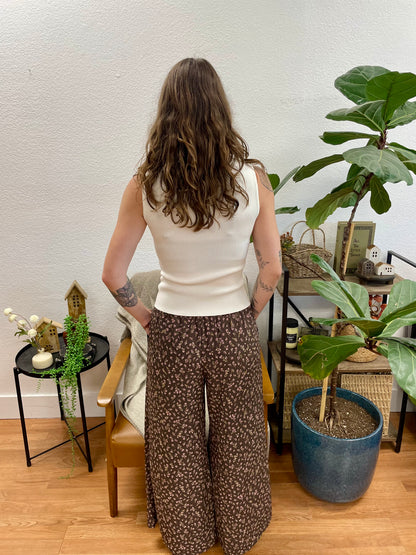 Brown Patterned Crop Pants