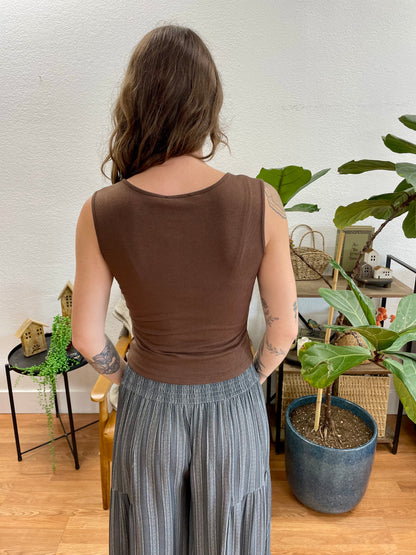 Brown Scoop Neck Split Hem Tank