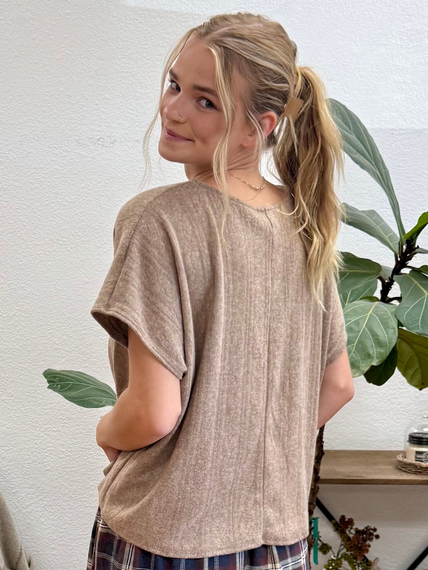 Mocha Round Short Sleeve Top
