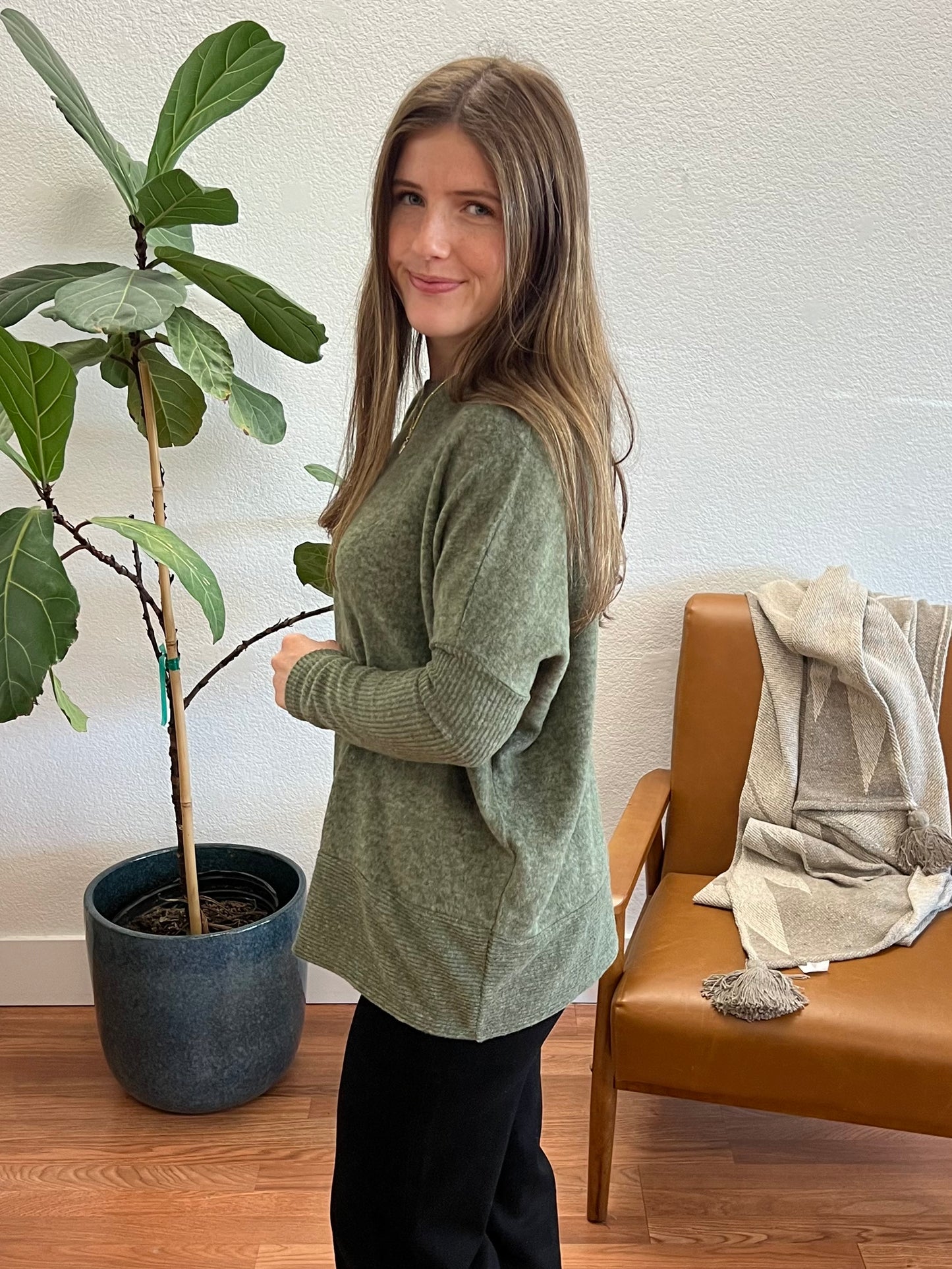 Olive Brushed Dolman Sweater