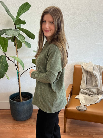 Olive Brushed Dolman Sweater