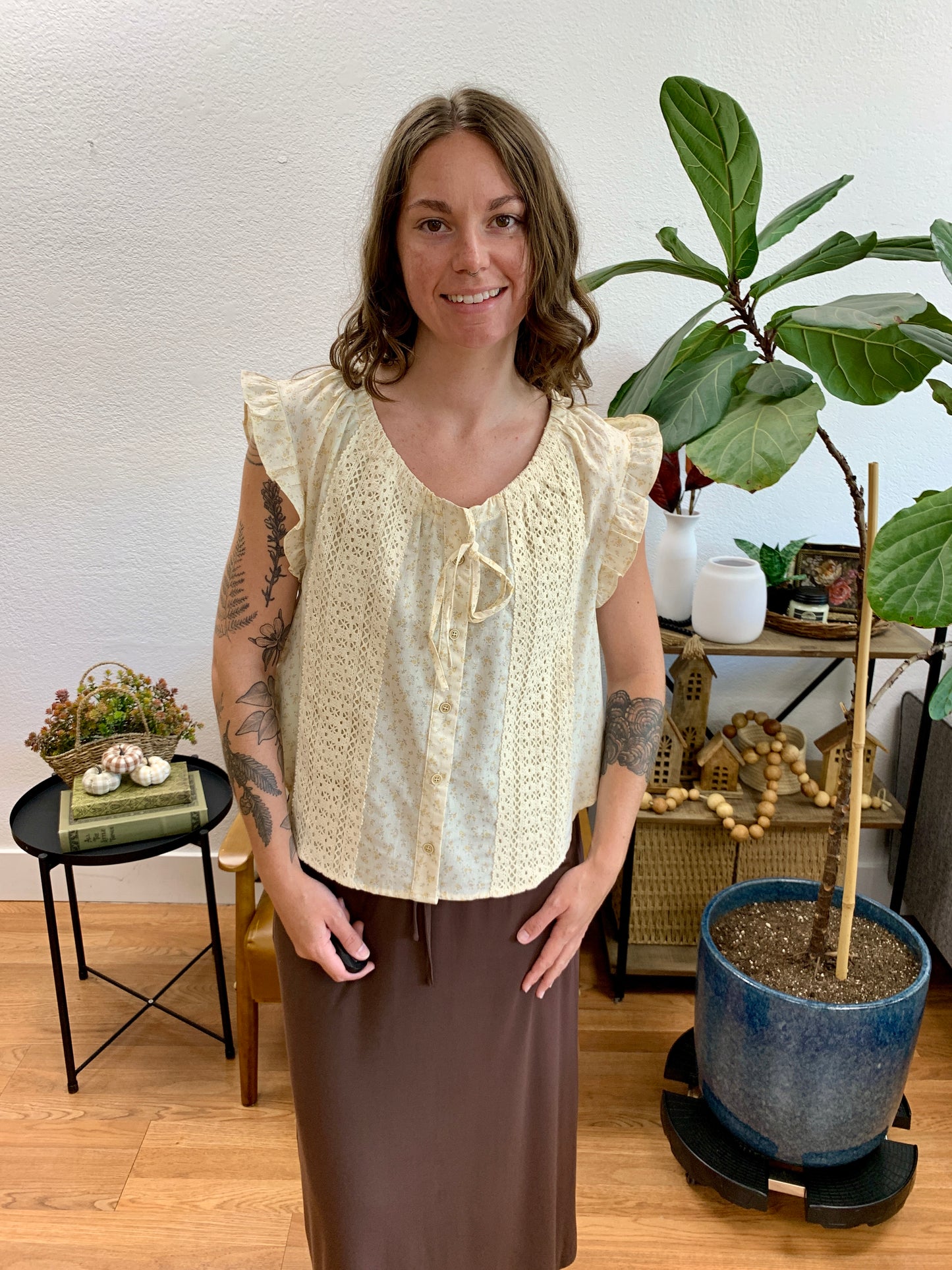 Crochet Floral Button Up Blouse