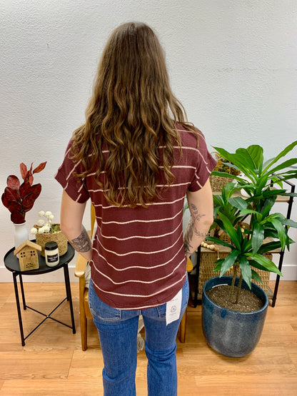 Burgundy Stripe Knit Top