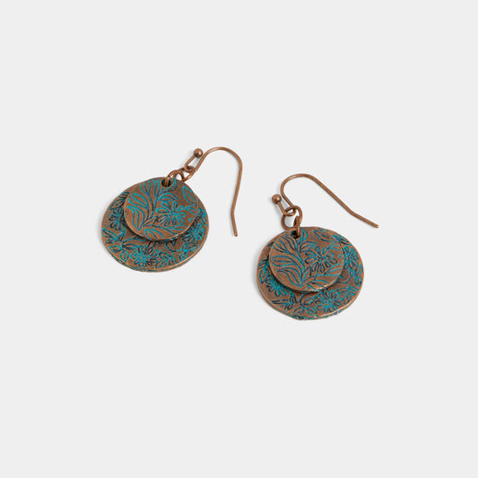 Rustic Etched Double Coin Earrings