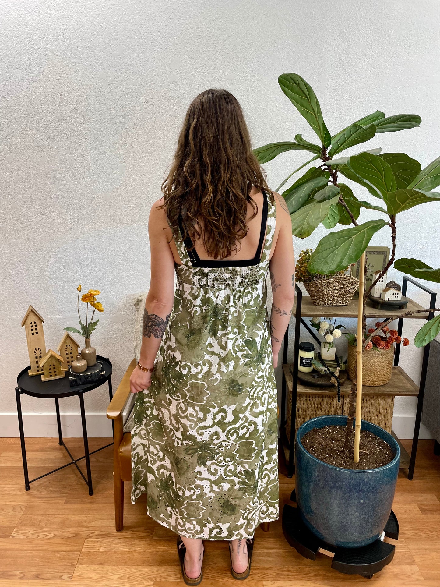 Olive Floral Midi Dress