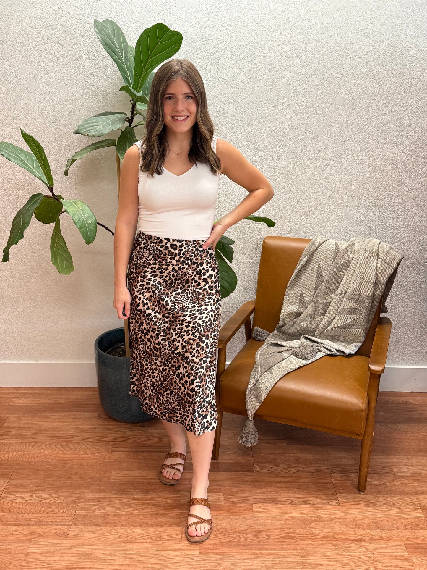 Cheetah Print Satin Skirt